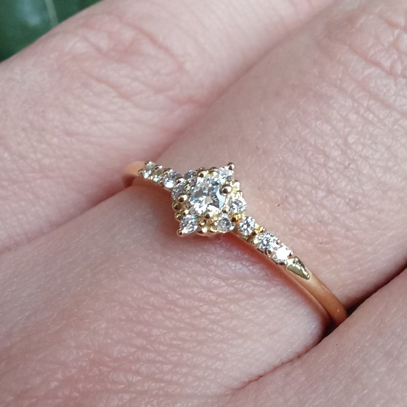 Vintage Style Genuine Diamond Engagement Ring – Tiny Victorian Handmade Jewelry - April Birthstone Crown Ring –– Bridal Wedding Ring