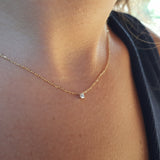 Dainty Floating Natural Diamond Solitaire Necklace – Minimalist Simple Tiny Diamond Pendant