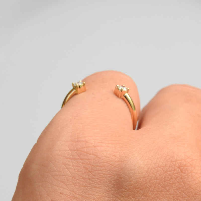 Toi et Moi Diamond Ring – Twin Genuine Diamond Ring - Open April Birthstone Ring –– Handmade Bridesmaid Wedding Jewelry Gift – Promise Ring