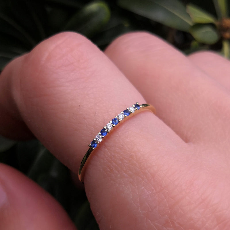 Dainty 1/3 Eternity Stack Sapphire & Diamond Wedding Band