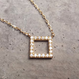 Diamond Square Necklace, Minimalist Dainty Diamond Necklace