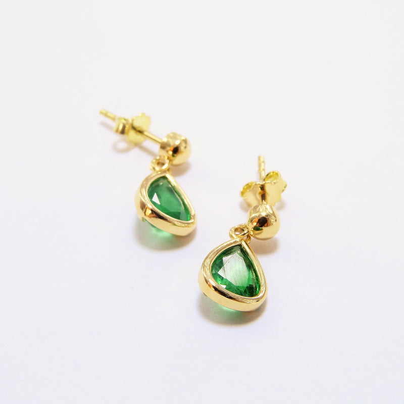 Natural Pear Emerald Vintage Bezel Earrings