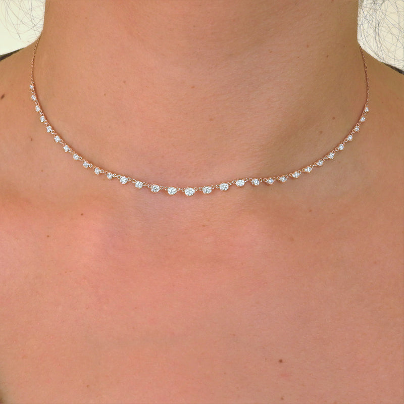 Graduated Bezel Diamond Necklace -  Dainty Diamond Chocker
