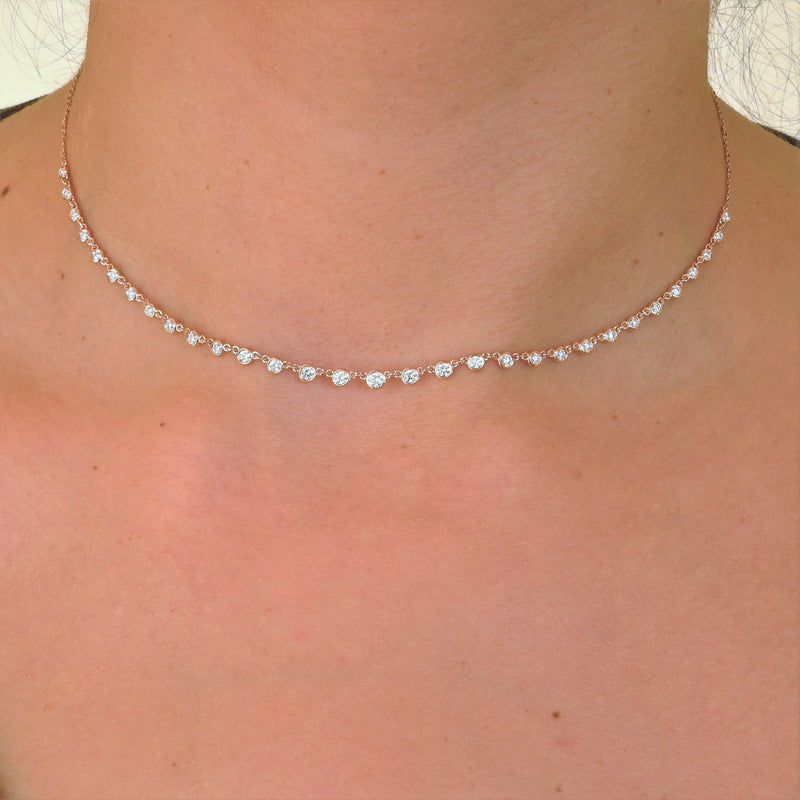 Graduated Bezel Diamond Necklace Dainty Diamond Chocker