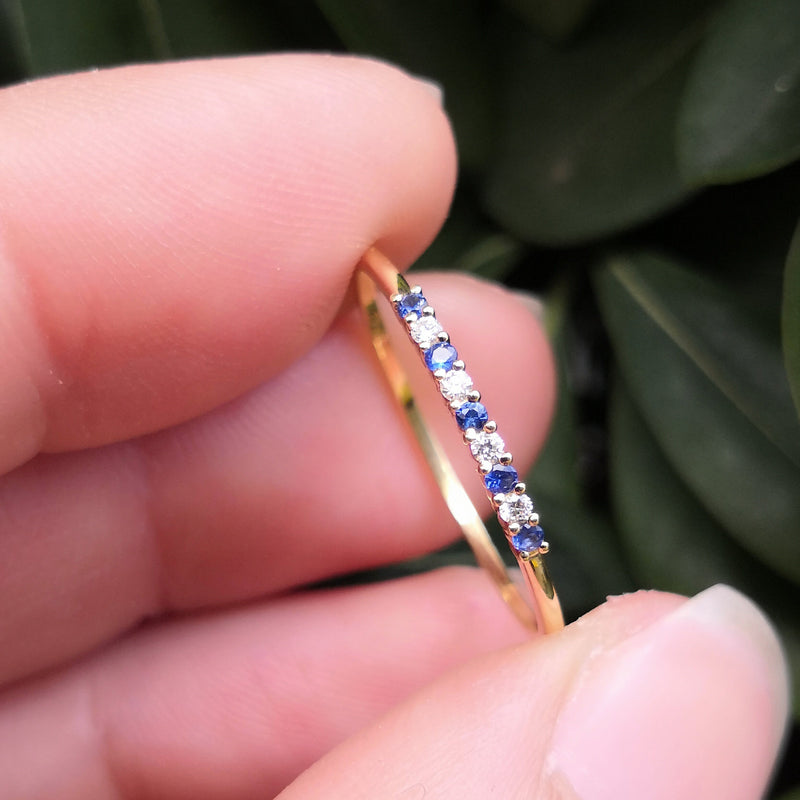 Dainty 1/3 Eternity Stack Sapphire & Diamond Wedding Band