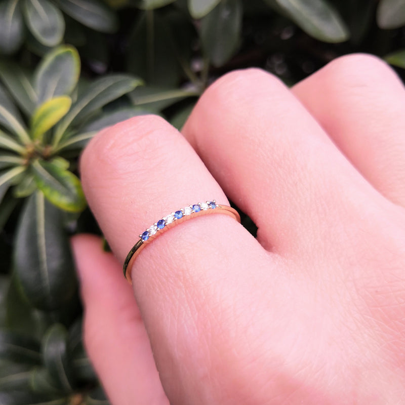 Dainty 1/3 Eternity Stack Sapphire & Diamond Wedding Band