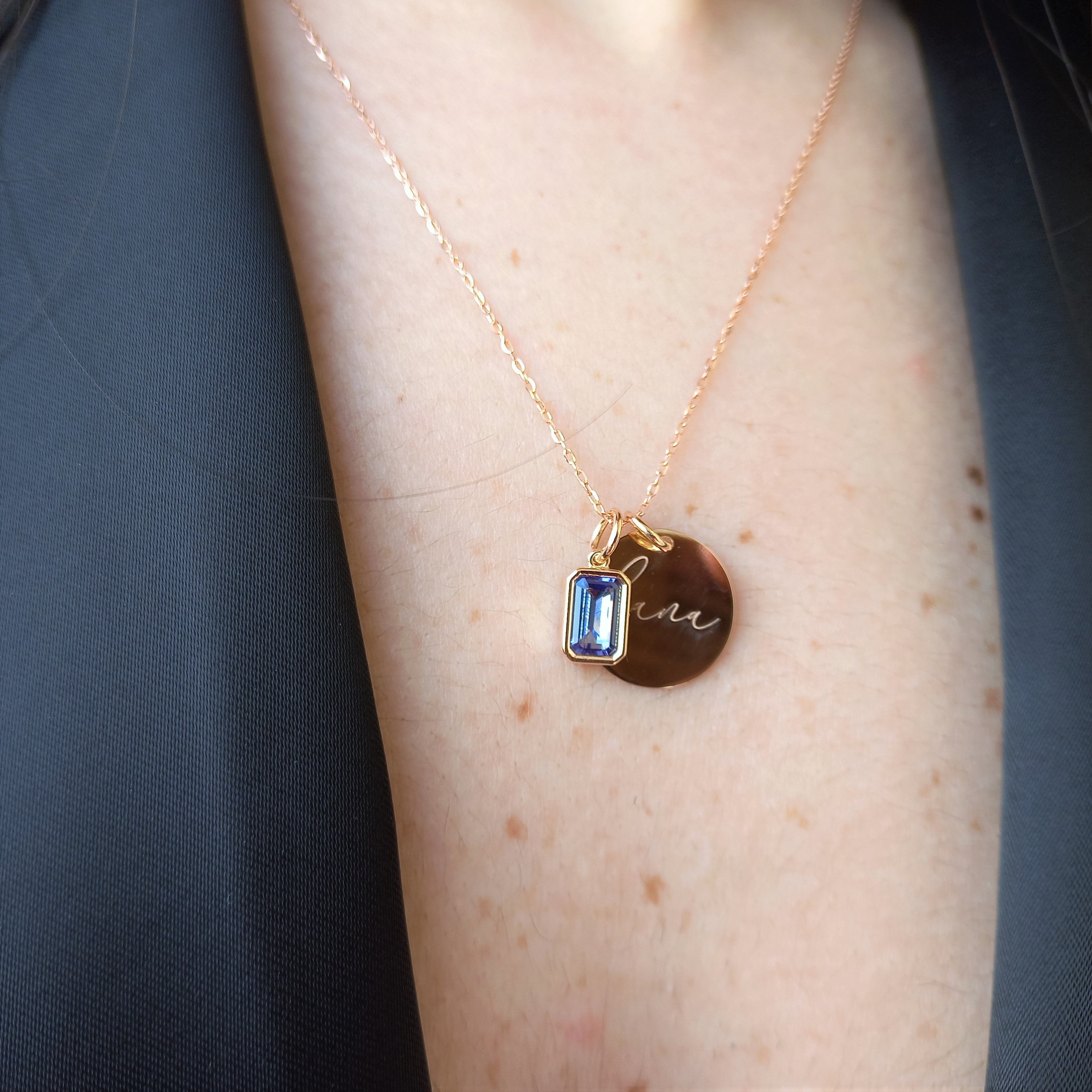 Engraved Tanzanite Birthstone Necklace