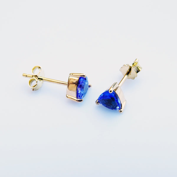 Tanzanite Trillion Earrings - December Birthstone Studs - Statement 18K Gold Earrings