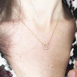Diamond Square Necklace, Minimalist Dainty Diamond Necklace