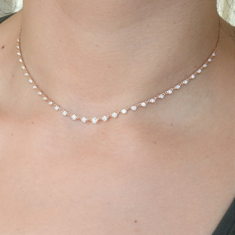 Graduated Bezel Diamond Necklace -  Dainty Diamond Chocker
