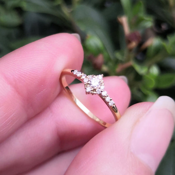 Vintage Diamond Engagement Ring - Handmade Victorian Style - April Birthstone