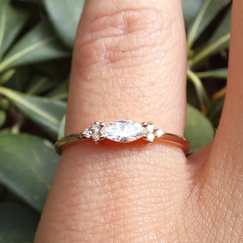Vintage Solitaire Diamond Ring • Marquise Engagement Ring • Promise Ring • Minimalist Ring • Handmade Jewelry