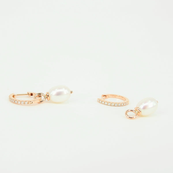 Baroque Pearl & Diamond Hoop Earrings - Vintage Dangling Pearl Huggies