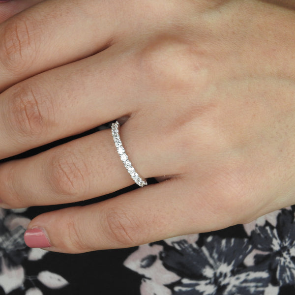 Diamond Wedding Band - Stackable French Pave Diamond Eternity Ring - Anniversary Ring - Minimalist Bridal Ring - Handmade Jewelry