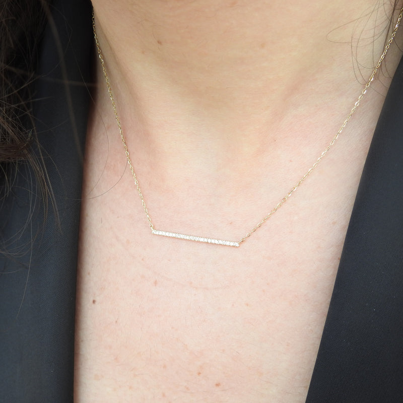 Bar Necklace - Stackable Gold & Pavé Diamond Necklace