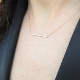 Long Natural Diamond Bar Necklace - Stackable Solid 18k Gold Necklace