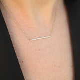 Long Natural Diamond Bar Necklace - Stackable Solid 18k Gold Necklace