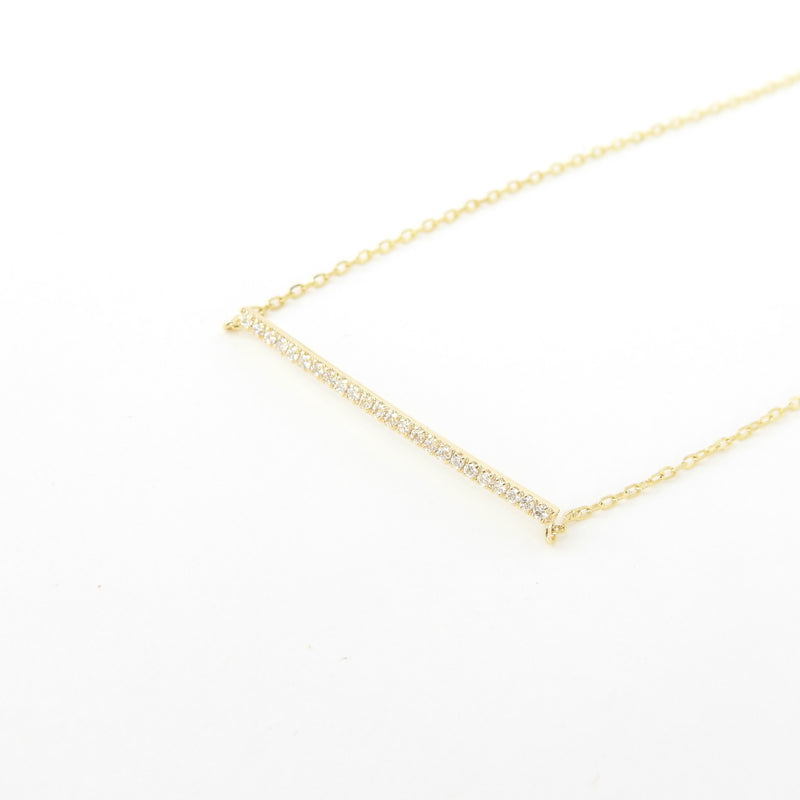 Long Natural Diamond Bar Necklace - Stackable Solid 18k Gold Necklace