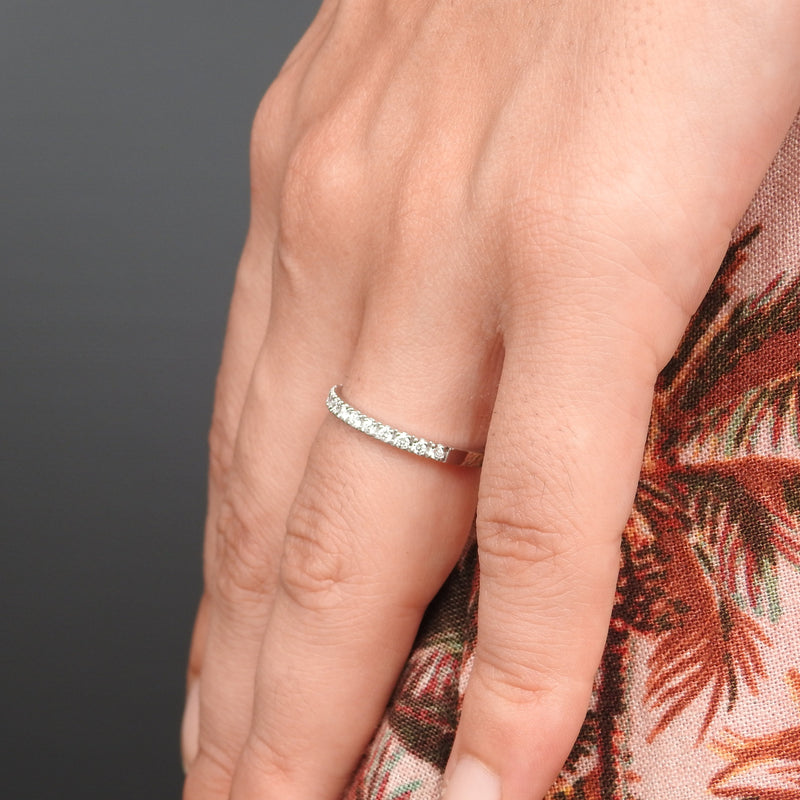 2 mm Half Eternity Pave Diamond Band – April Birthstone Eternity Ring – Simple Stacking Wedding Band - Chunky Diamond Wedding Band Set