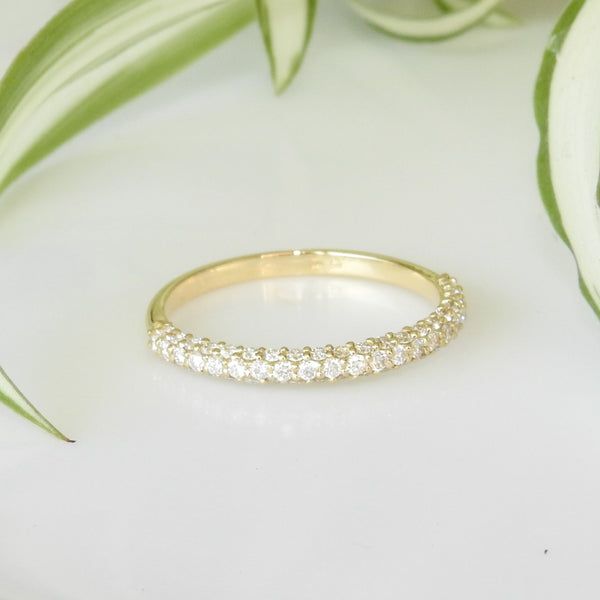 Three Sided 2.5 mm Pave Diamond Dome Ring – Unique Natural Diamond Wedding Band – Dainty Vintage Half Eternity April Birthstone Ring