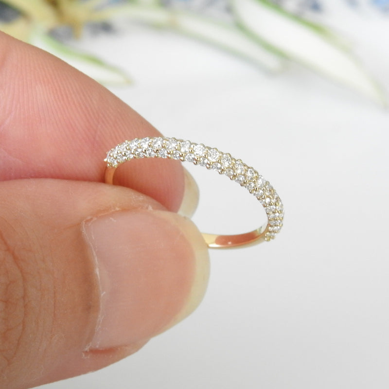Three Sided 2.5 mm Pave Diamond Dome Ring – Unique Natural Diamond Wedding Band – Dainty Vintage Half Eternity April Birthstone Ring