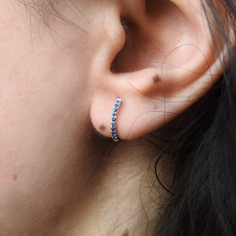 Natural Small Sapphire Huggie Hoop Earrings