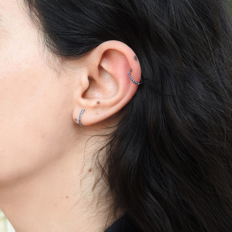 Natural Small Sapphire Huggie Hoop Earrings