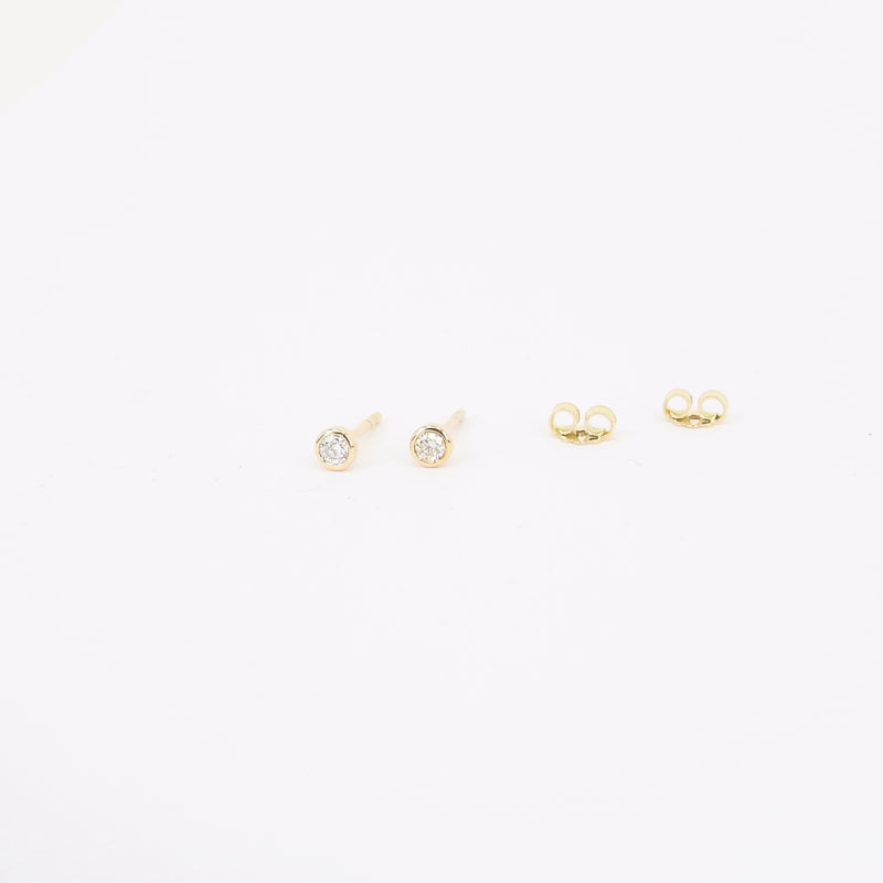 Dainty Genuine Diamond Bezel Stud Earrings