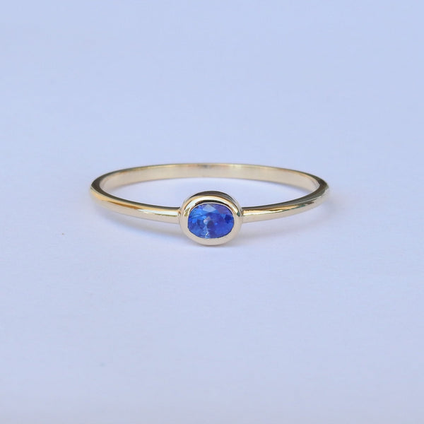 Dainty Bezel East West Oval Sapphire Engagement Ring