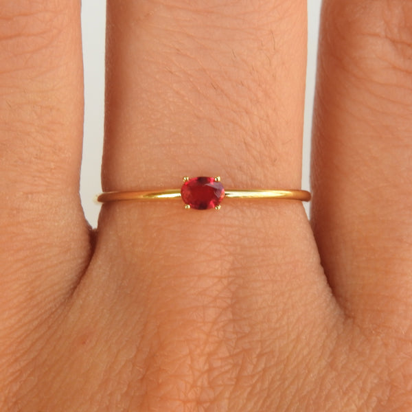 Dainty Oval Ruby Engagement Ring – Small Minimalist Ruby Ring – Simple genuine Ruby Ring - Natural July Birthstone Ring - Ruby Stacking Gold Ring