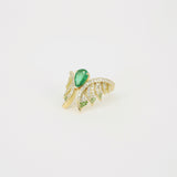 Large Pear Shaped Colombian Emerald and Diamond Rings Set