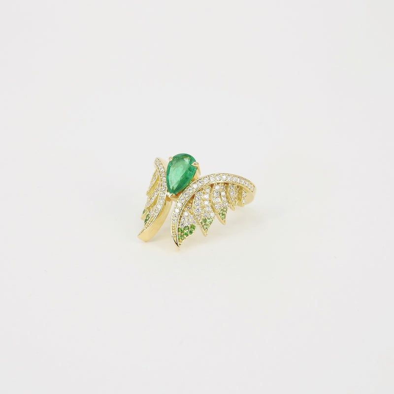 Large Pear Shaped Colombian Emerald and Diamond Rings Set
