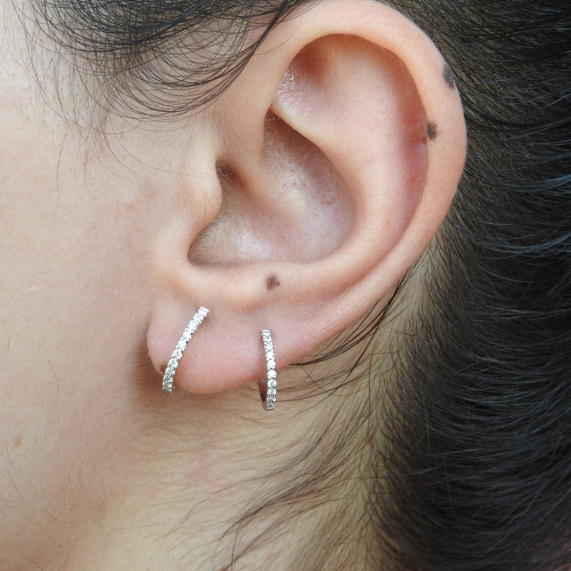 Large Diamond Huggie Earrings – Flat Hoop Earrings - Dainty Delicate Birdal Set Earrings –Handmade Genuine Diamond Jewelry