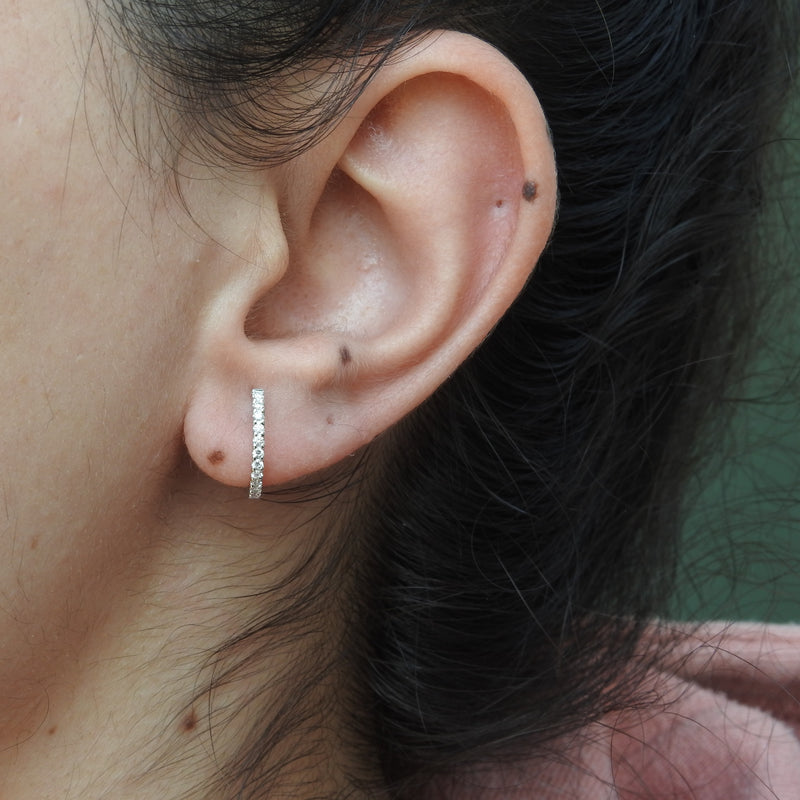 Large Diamond Huggie Earrings – Flat Hoop Earrings - Dainty Delicate Birdal Set Earrings –Handmade Genuine Diamond Jewelry