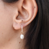 Dangling Baroque Pearl and Diamond Hoop Earrings