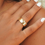 Statement Diamond Ring - Unique Diamond & Thick Gold Ring - Flat 8mm Gold Band