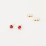 Genuine Ruby Bezel Stud Earrings
