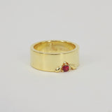 Statement Ruby Ring - Unique Ruby & Thick Gold Ring - Flat 8mm Gold Band