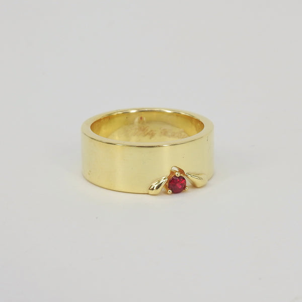 Statement Ruby Ring - Unique Ruby & Thick Gold Ring - Flat 8mm Gold Band