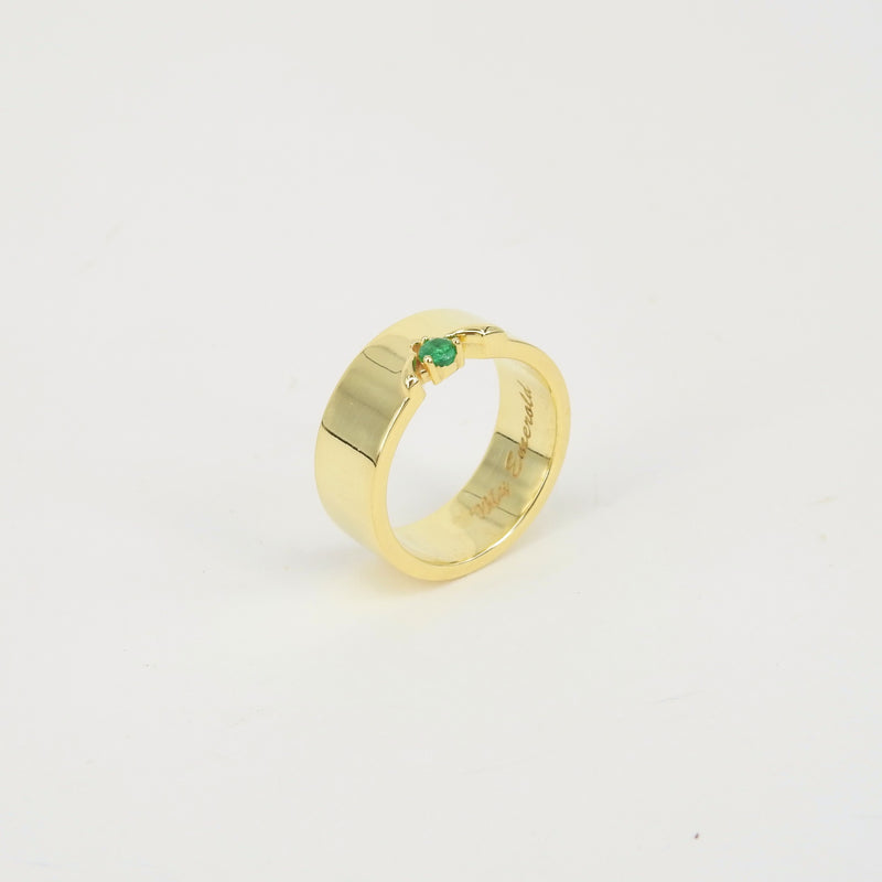 Statement Emerald Ring - Unique Emerald & Thick Gold Ring - Flat 8mm Gold Band