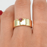 Statement Ruby Ring - Unique Ruby & Thick Gold Ring - Flat 8mm Gold Band