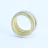 Unique Interlocking Diamond Wedding Ring Set – Double Diamond and Multi Braided Gold Wedding bands – Chunky Natural April Birthstone Ring
