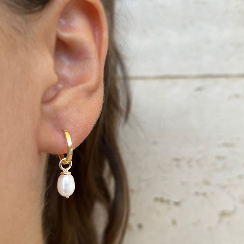 Baroque Pearl Hoop Earrings - Vintage Dangling Pearl Huggies