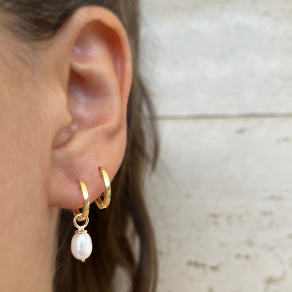 Dangling Baroque Pearl and Gold Hoop Earrings