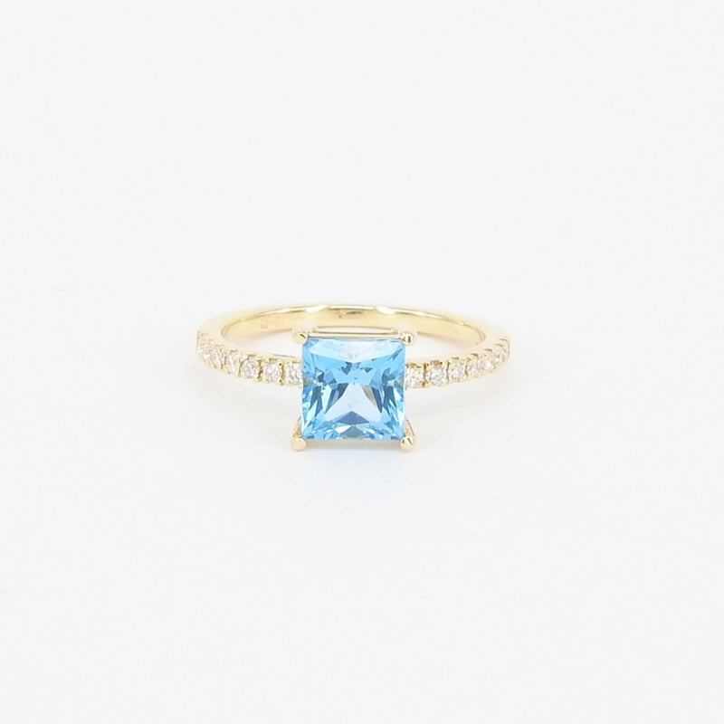 Topaz Engagement Ring - Bridal Princess Cut Ring - Blue Wedding Ring