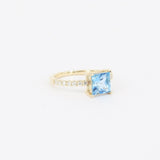Topaz Engagement Ring - Bridal Princess Cut Ring - Blue Wedding Ring