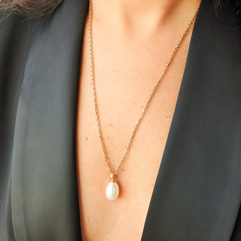 Floating Baroque Pearl Necklace – Single Cultured Pearl Necklace – Natural Large Freshwater Pearl Necklace – Chunky June Birthstone Necklace