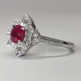 Nature Inspired Genuine Ruby and Diamond Flower Engagement Ring