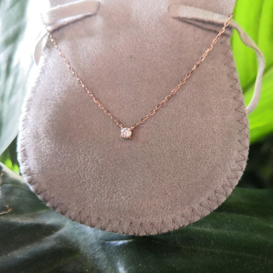 Floating Diamond Solitaire Necklace – Simple Wedding Diamond Necklace – Tiny Dainty Real Diamond Pendant – Handmade Minimalist Jewelry