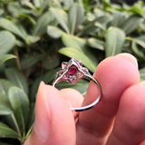 Genuine Ruby and Diamond Flower Engagement Ring –Nature Inspired July Birthstone Ring